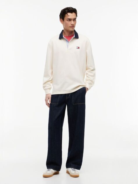 Beige Tommy Badge Relaxed Rugby Shirt  Men