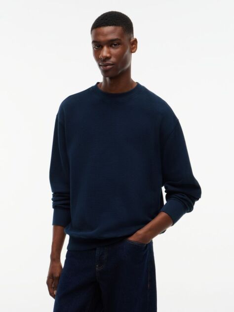 Blue Waffle Knit Relaxed Jumper  Men