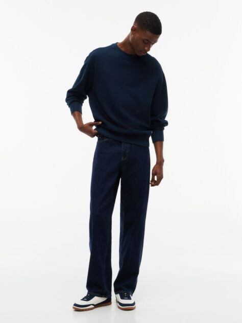 Blue Waffle Knit Relaxed Jumper  Men