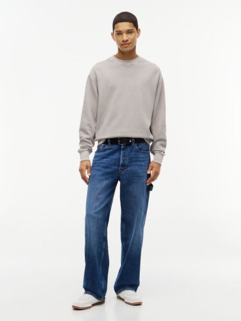 Brown Waffle Knit Relaxed Jumper  Men