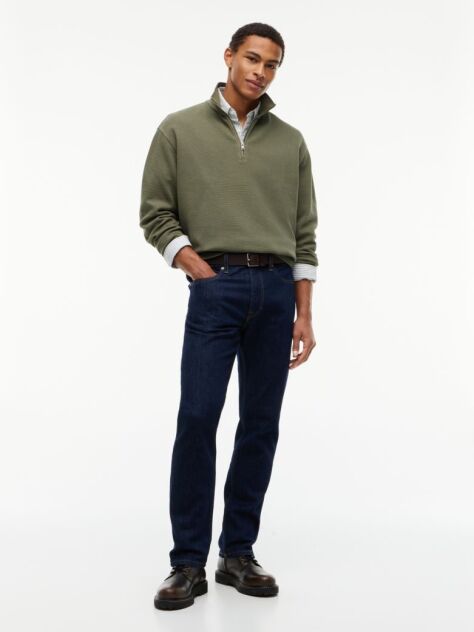 Green Waffle Knit Relaxed Quarter-Zip Sweatshirt  Men