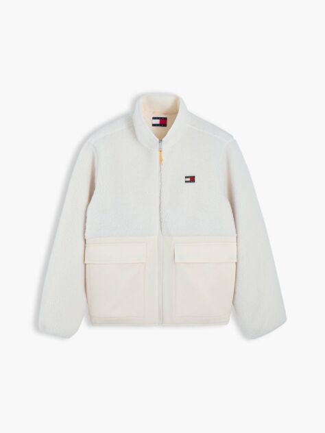 Beige Teddy Contrast Texture Relaxed Jacket  Men