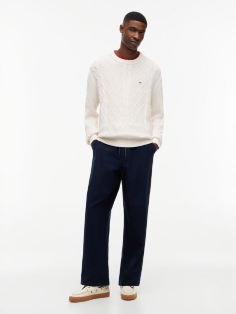 White Tommy Flag Cable Knit Jumper  Men