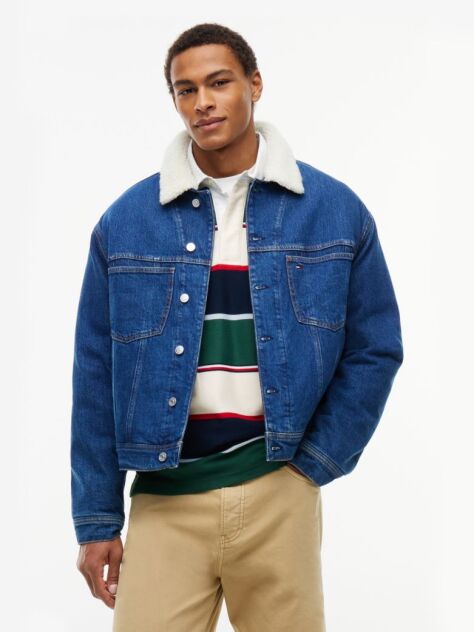 Denim Teddy Collar Denim Trucker Jacket  Men