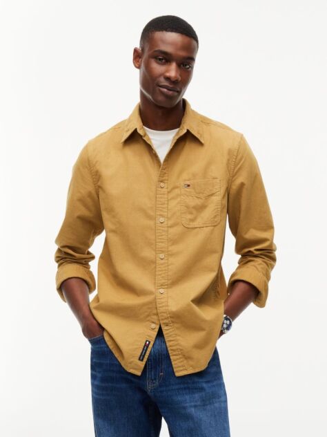 Beige Regular Fit Button-Down Corduroy Shirt  Men