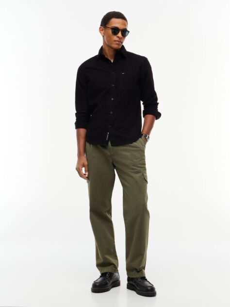 Black Regular Fit Button-Down Corduroy Shirt  Men