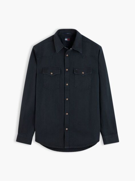 Μαύρο Western Denim Πουκάμισο Ξεθωριασμένο Σε Κανονική Γραμμή  Άνδρες