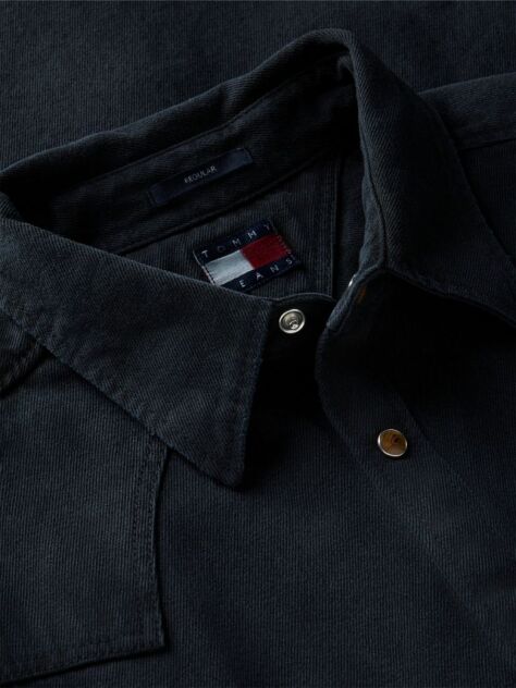 Μαύρο Western Denim Πουκάμισο Ξεθωριασμένο Σε Κανονική Γραμμή  Άνδρες