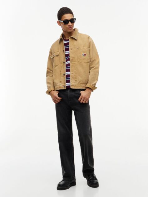 Beige Corduroy Collar Oversized Canvas Overshirt  Men