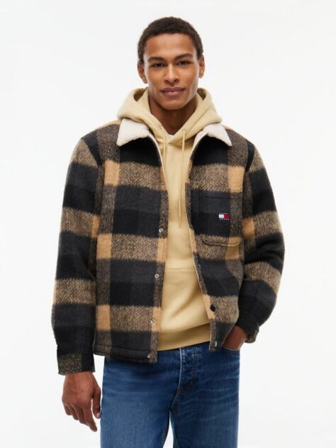 Multi Teddy Lined Brushed Flannel Oversized Shacket  Men