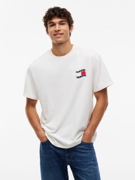 White Wavy Flag Back Logo Relaxed T-Shirt  Men