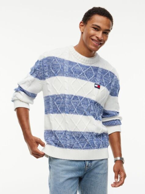 Multi Heritage Badge Stripe Cable Knit Jumper  Men