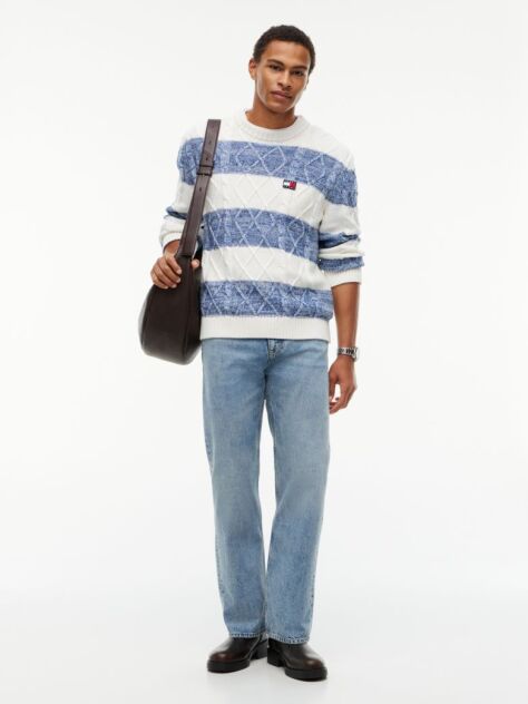 Multi Heritage Badge Stripe Cable Knit Jumper  Men