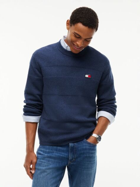 Blue Tommy Badge Textured Jumper  Men