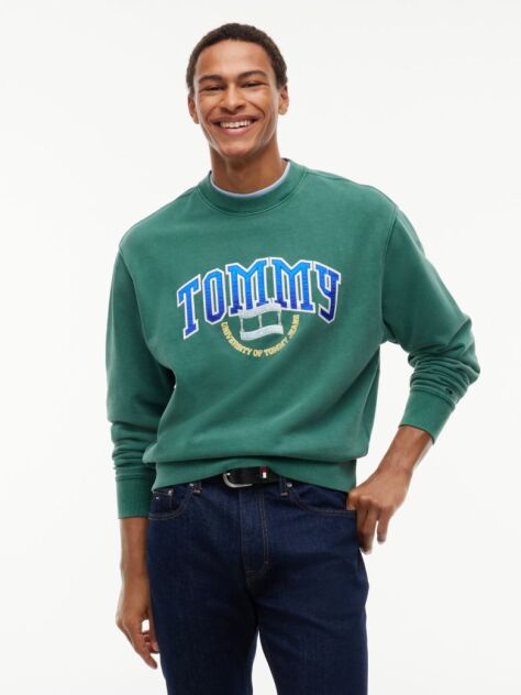Green Varsity Logo Relaxed Terry Sweatshirt  Men