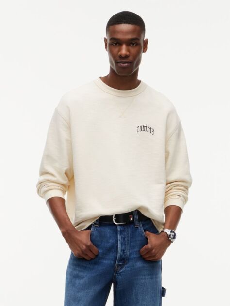 Beige Logo Relaxed Crew Neck Sweatshirt  Men