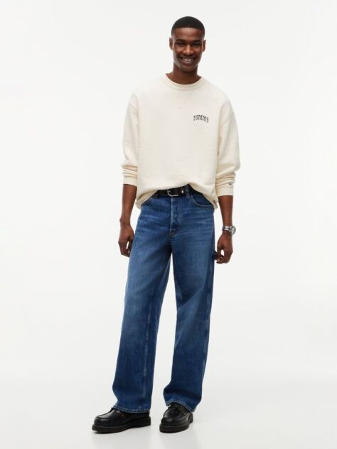 Beige Logo Relaxed Crew Neck Sweatshirt  Men