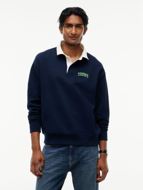 Blue Contrast Collar Relaxed Rugby Shirt  Men