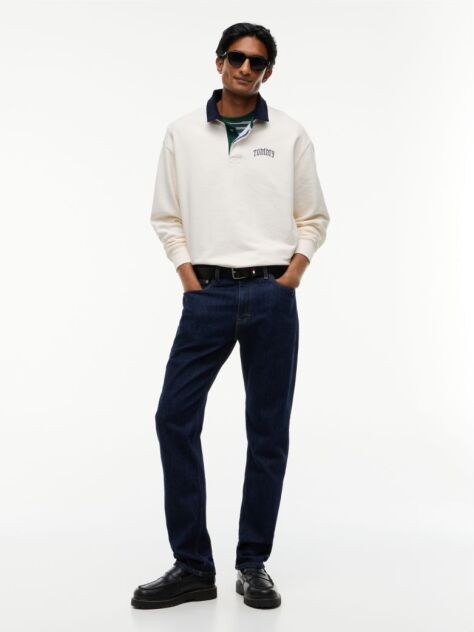 White Contrast Collar Relaxed Rugby Shirt  Men