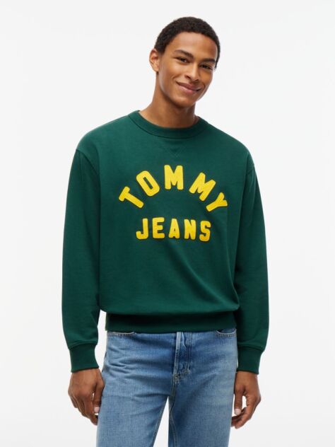 Green Classic Logo Brushed Fleece Relaxed Sweatshirt  Men