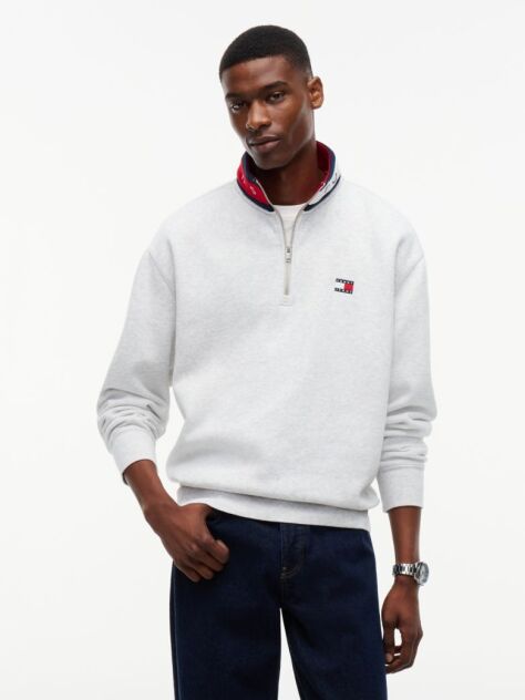 Grey Tommy Badge Relaxed Quarter-Zip Sweatshirt  Men