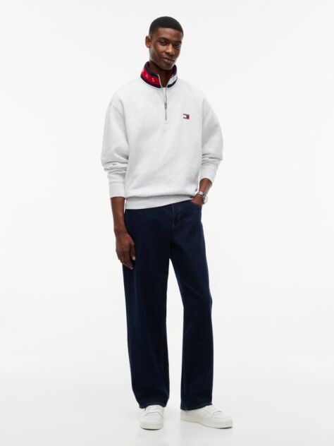 Grey Tommy Badge Relaxed Quarter-Zip Sweatshirt  Men