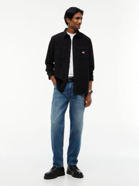 Black Relaxed Fit Patch Pocket Corduroy Shirt  Men