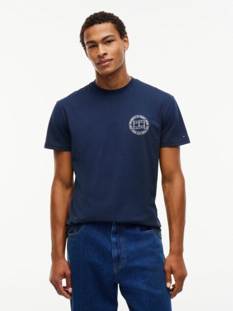 Blue Wavy Flag Back Logo Jersey T-Shirt  Men