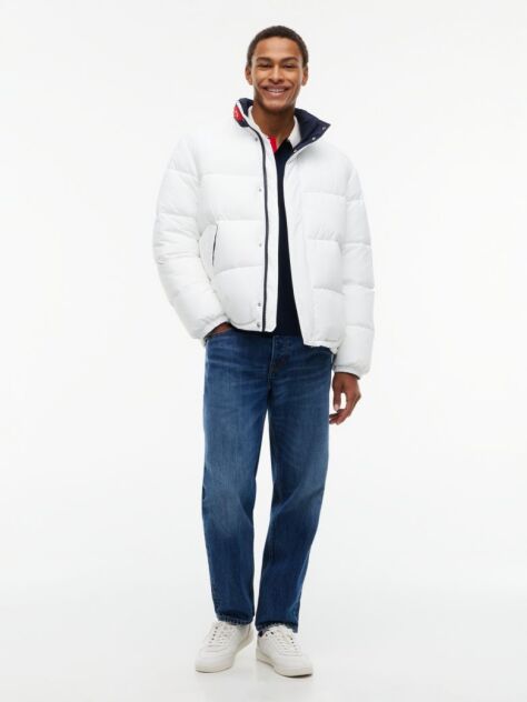 Beige Colour-Blocked Relaxed Ripstop Puffer Jacket  Men