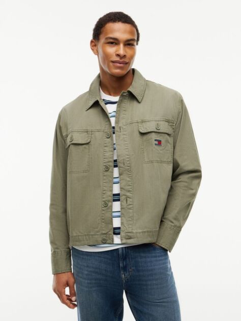 Green Textured Herringbone Oversized Overshirt  Men