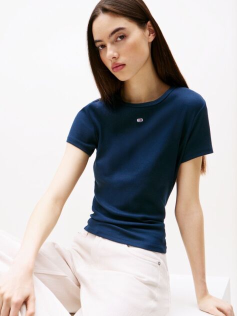 Blue Essential Slim Rib-Knit T-Shirt  Women