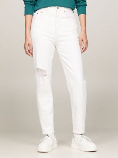 White Ultra High Rise Tapered Mom White Jeans  Women