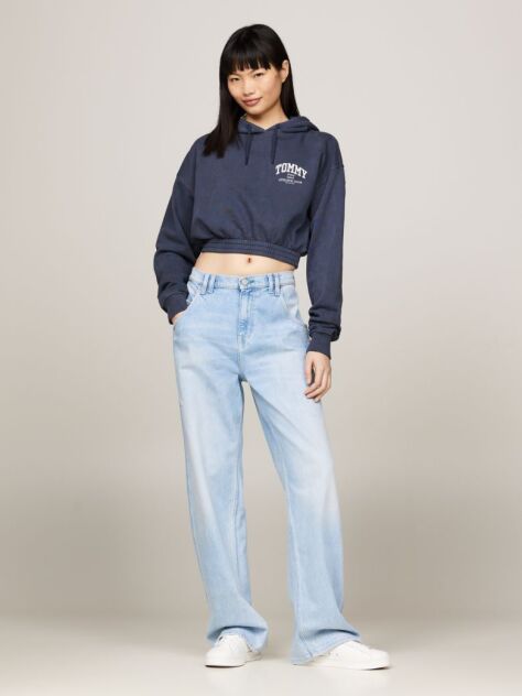 Μπλε Cropped Άνετο Hoody Με Varsity Λογότυπο  Γυναίκες