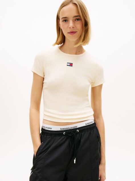 Yellow Slim Badge Rib Tee  Women