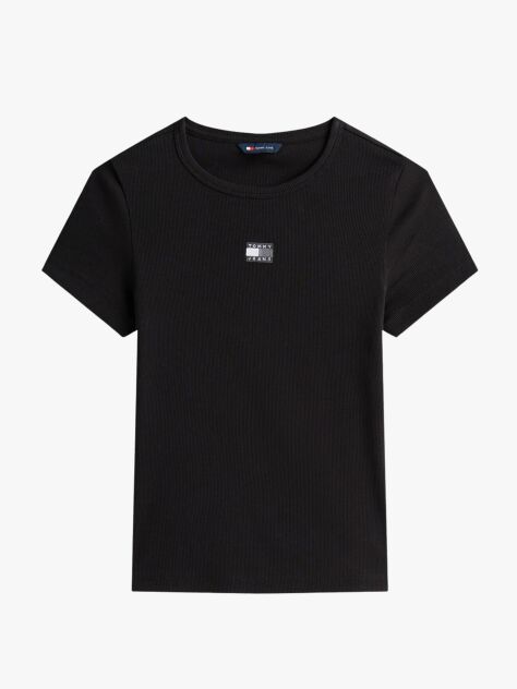 Black Slim Badge Rib Tee  Women