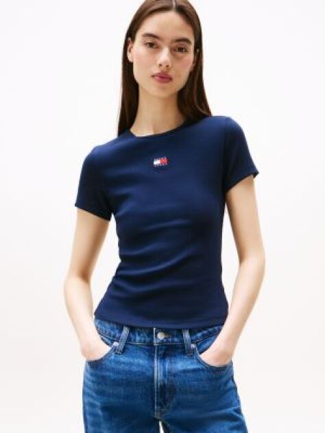 Blue Slim Badge Rib Tee  Women