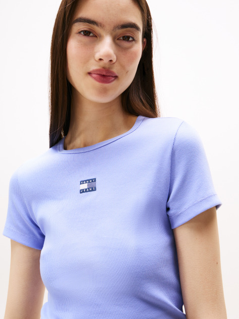 Blue Slim Badge Rib Tee  Women