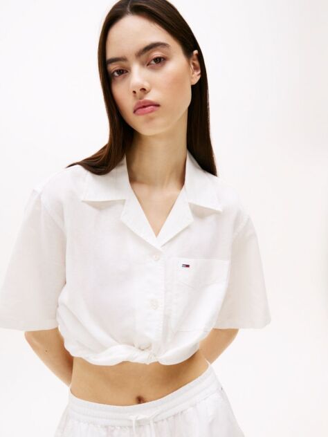 Beige Cropped Relaxed Short Sleeve Shirt  Women