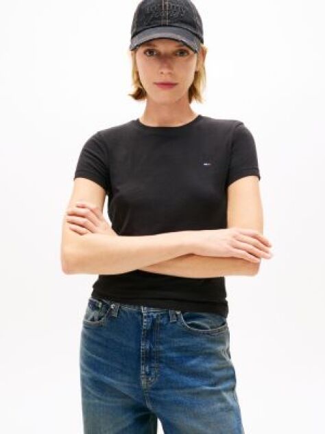 Black Crew Neck Flag Embroidered T-Shirt  Women