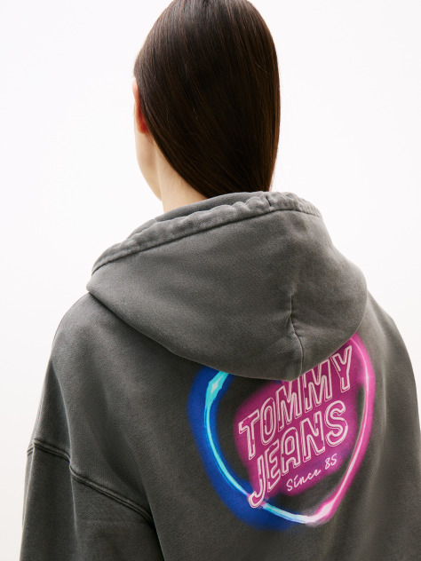 Black Back Graphic Boxy Hoody  Women