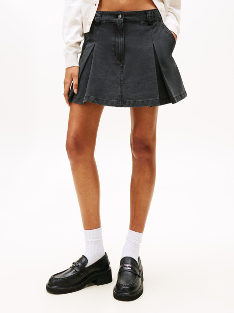 Black Pleated Denim Mini Skirt  Women