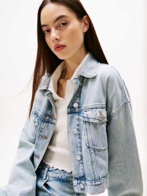 Denim Oversized Cropped Denim Trucker Τζάκετ  Γυναίκες
