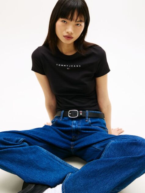 Μαύρο Slim T-Shirt Με Linear Σχέδιο  Γυναίκες