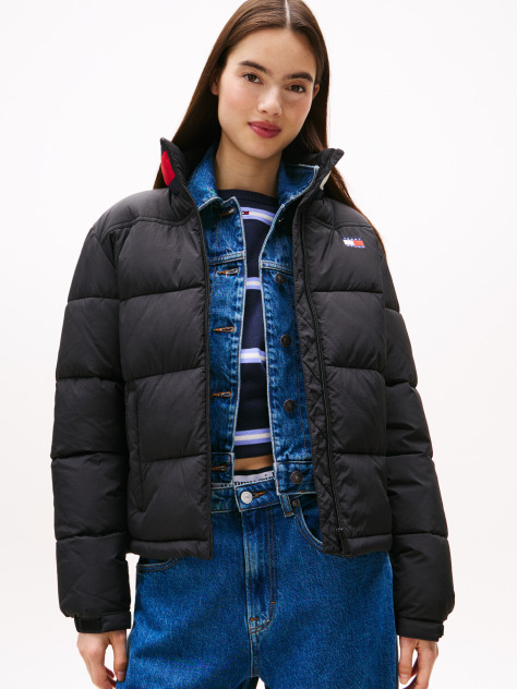 Black Logo Relaxed Puffer Jacket  Women