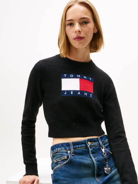 Black Tommy Flag Sequin Slim Jumper  Women
