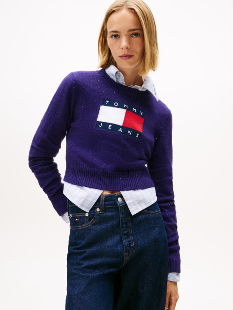 Μωβ Πουλόβερ Σε Slim Γραμμή Με Σημαία Tommy  Γυναίκες