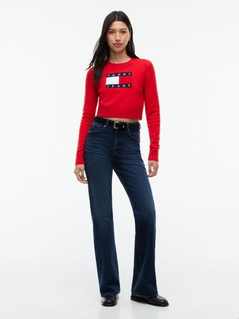 Κόκκινο Πουλόβερ Σε Slim Γραμμή Με Σημαία Tommy  Γυναίκες