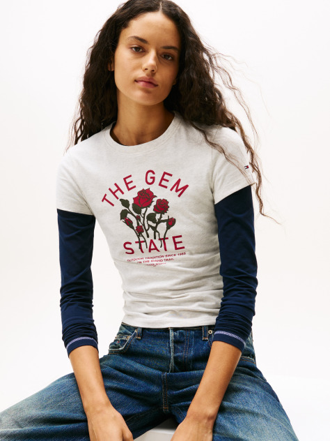 Γκρι T-Shirt Σε Slim Γραμμή Με Σχέδιο  Γυναίκες