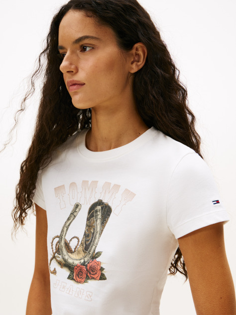 Άσπρο T-Shirt Σε Slim Γραμμή Με Σχέδιο  Γυναίκες