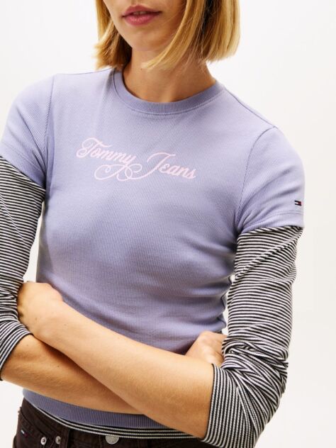Purple Essential Slim Rib Logo T-Shirt  Women